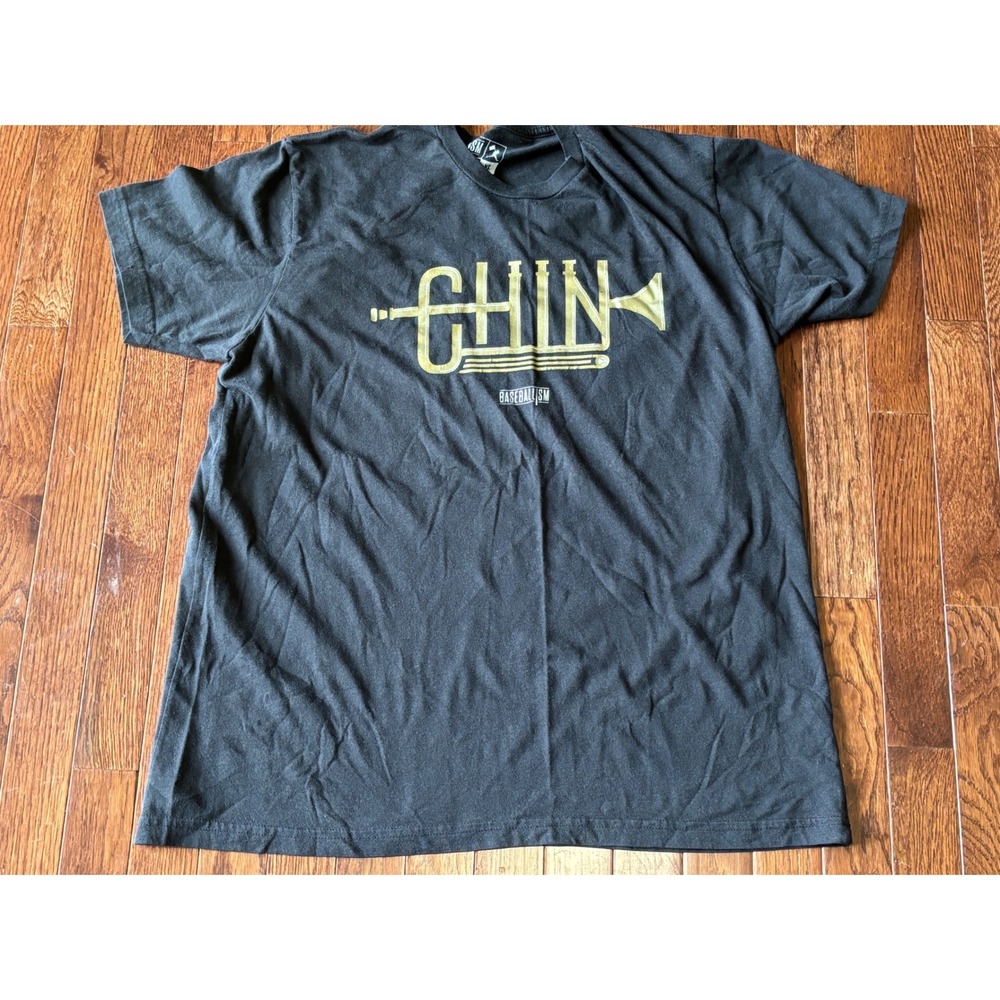 Baseballism Chin Music Graphic T-Shirt Mens XL Black Gold Trumpet Short Sleeve